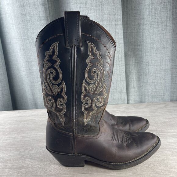 VTG Double H Boots Men\'s 7M Brown Patina Cowboy Western Oil Resistant DH1702 main image 13